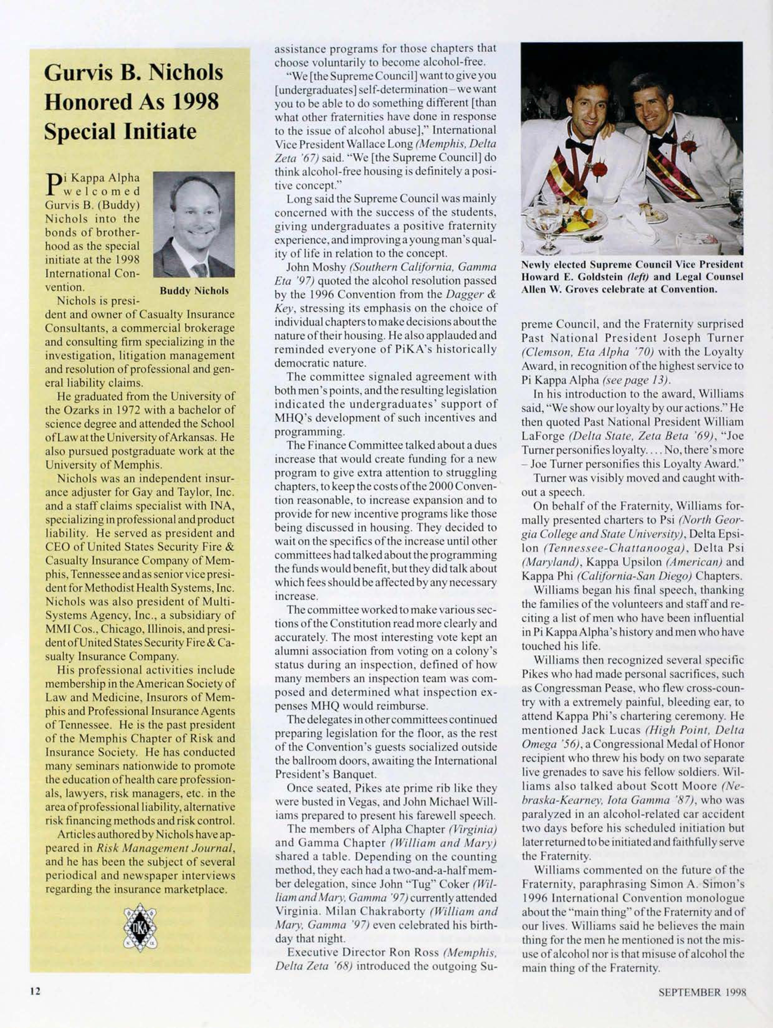 Gurvis B. Nichols Honored as 1998 Special Initiate